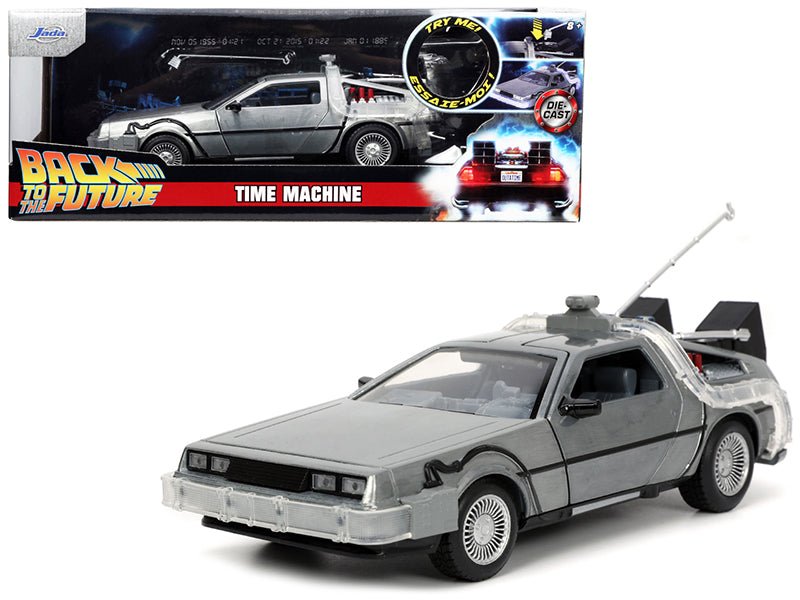 DeLorean Brushed Metal Time Machine with Lights "Back to the Future" (1985) Movie "Hollywood Rides" Series 1/24 Diecast Model Car by Jada free shipping USA - Rapid Vehicles