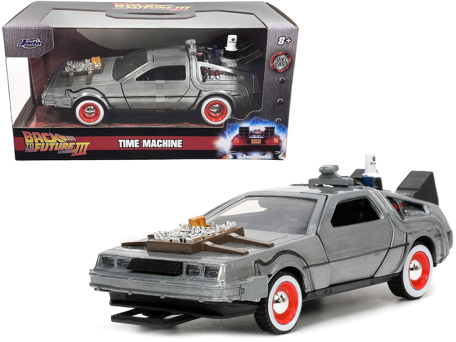 DeLorean DMC (Time Machine) Brushed Metal "Back to the Future Part III" (1990) Movie "Hollywood Rides" Series 1/32 Diecast Model Car by Jada free shipping USA - Rapid Vehicles