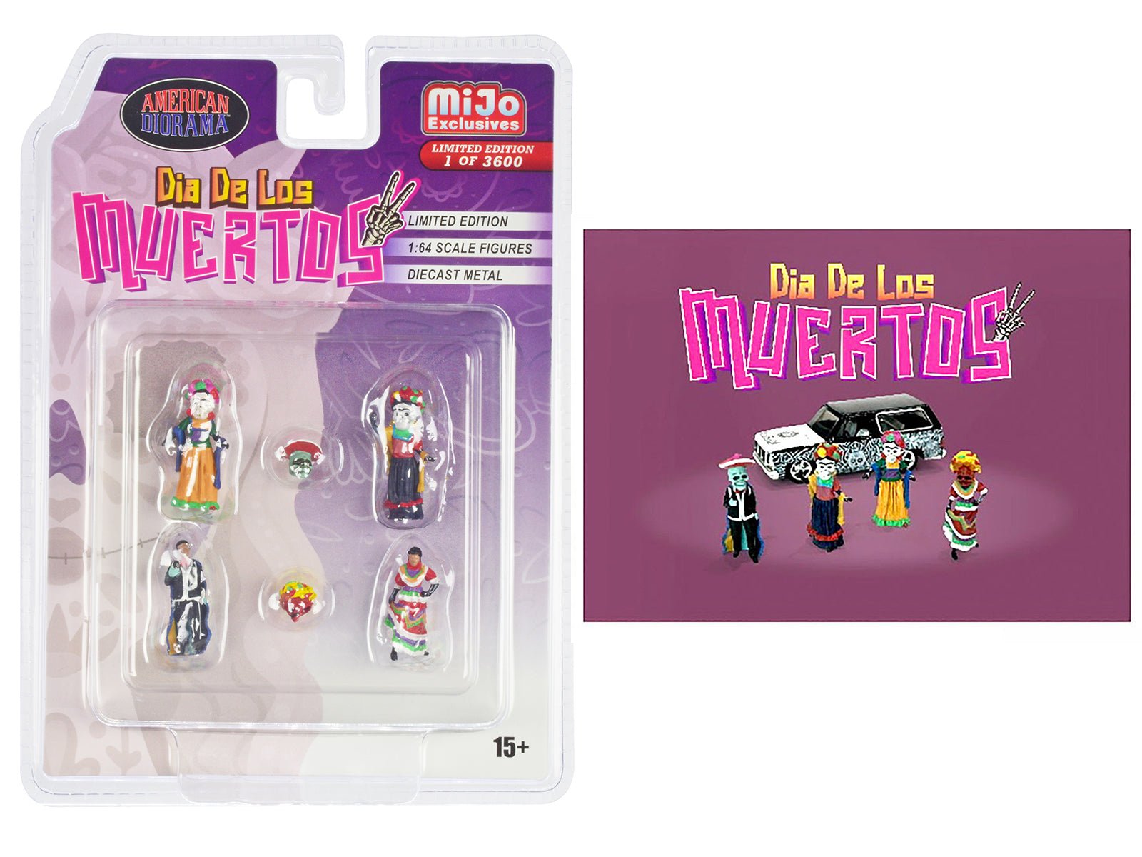 "Dia de los Muertos 2" 6 piece Diecast Set (4 Figures 2 Masks) Limited Edition to 3600 pieces Worldwide for 1/64 Scale Models by American Diorama free shipping USA - Rapid Vehicles