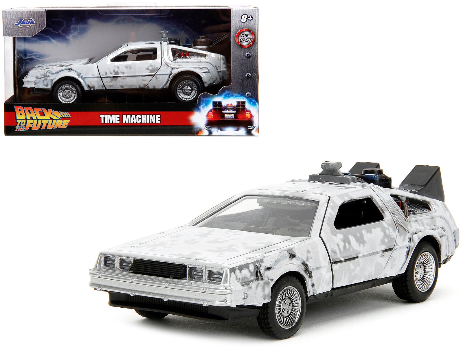 DMC DeLorean Time Machine Brushed Metal (Frost Version) "Back to the Future" (1985) Movie "Hollywood Rides" Series 1/32 Diecast Model Car by Jada free shipping USA - Rapid Vehicles