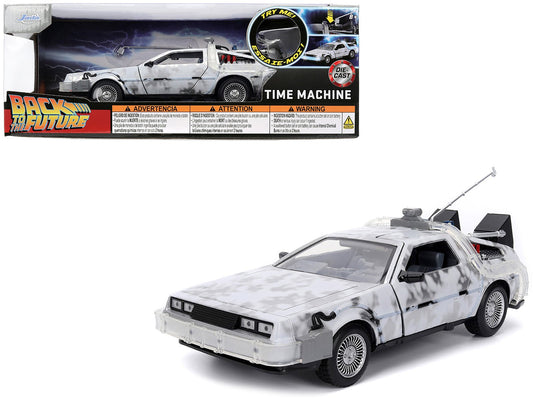 DMC DeLorean Time Machine Brushed Metal (Frost Version) with Lights "Back to the Future" (1985) Movie "Hollywood Rides" Series 1/24 Diecast Model Car by Jada free shipping USA - Rapid Vehicles