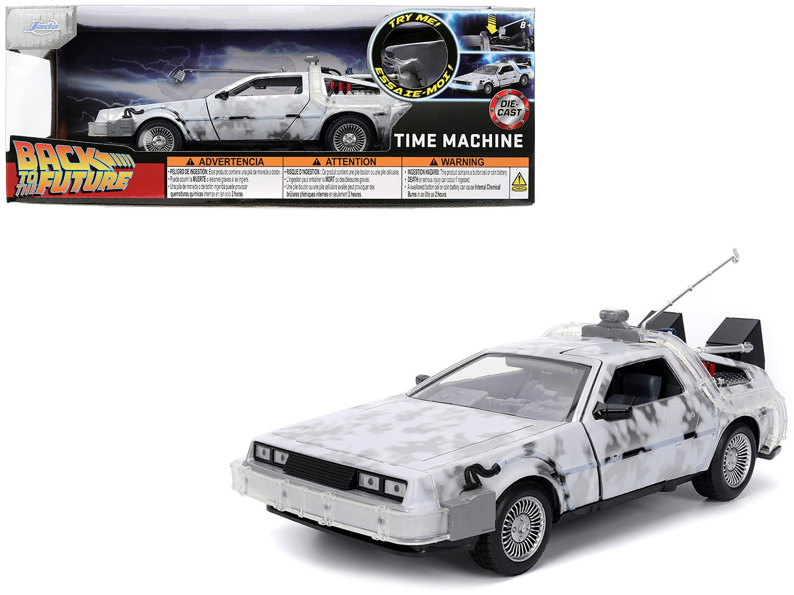 DMC DeLorean Time Machine Brushed Metal (Frost Version) with Lights "Back to the Future" (1985) Movie "Hollywood Rides" Series 1/24 Diecast Model Car by Jada free shipping USA - Rapid Vehicles