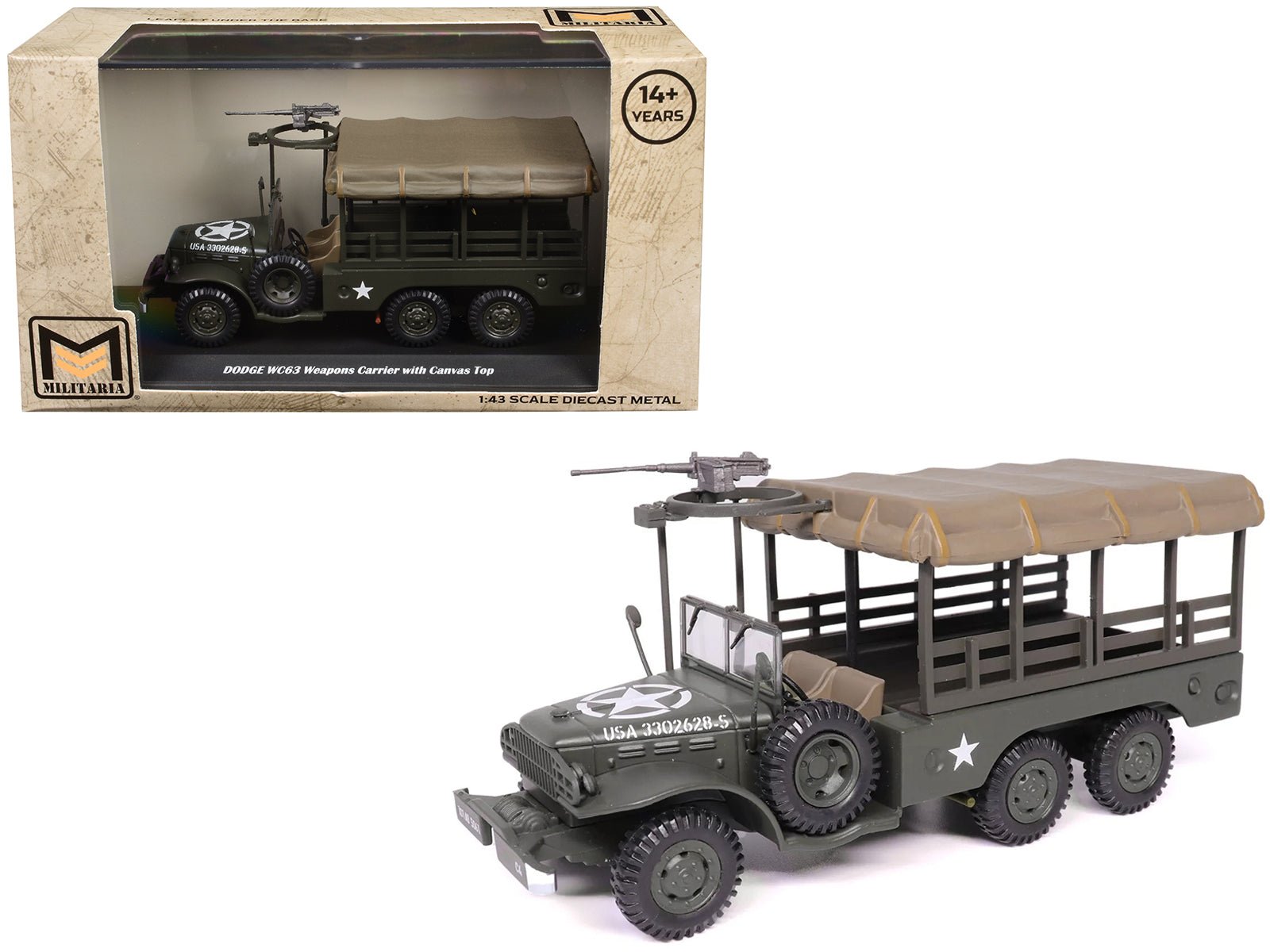 Dodge WC63 Weapons Carrier with Canvas Top Olive Drab "United States Army" 1/43 Diecast Model by Militaria Die Cast free shipping USA - Rapid Vehicles
