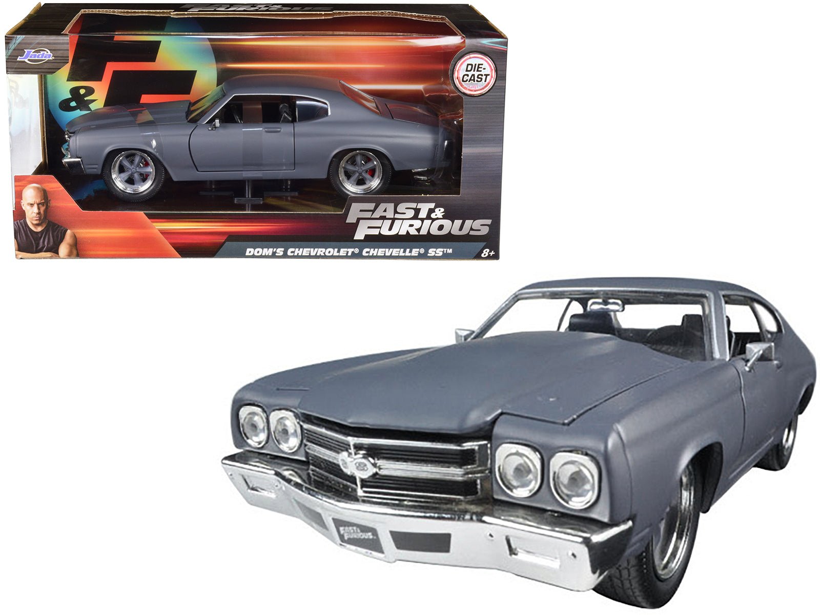Dom's Chevrolet Chevelle SS Matt Gray "Fast & Furious" Movie 1/24 Diecast Model Car by Jada free shipping USA - Rapid Vehicles