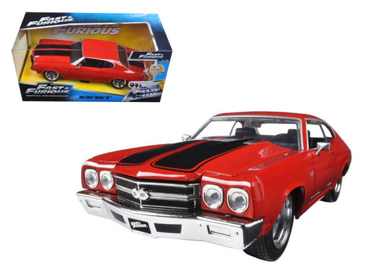 Dom's Chevrolet Chevelle SS Red with Black Stripes "Fast & Furious" Movie 1/24 Diecast Model Car by Jada free shipping USA - Rapid Vehicles