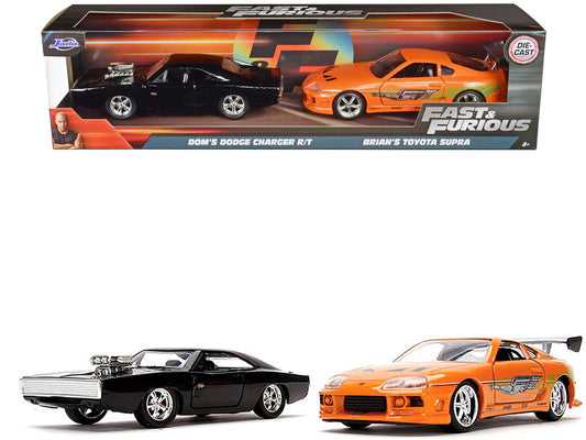 Dom's Dodge Charger R/T Black and Brian's Toyota Supra Orange Set of 2 pieces "Fast & Furious" Series 1/32 Diecast Model Cars by Jada free shipping USA - Rapid Vehicles