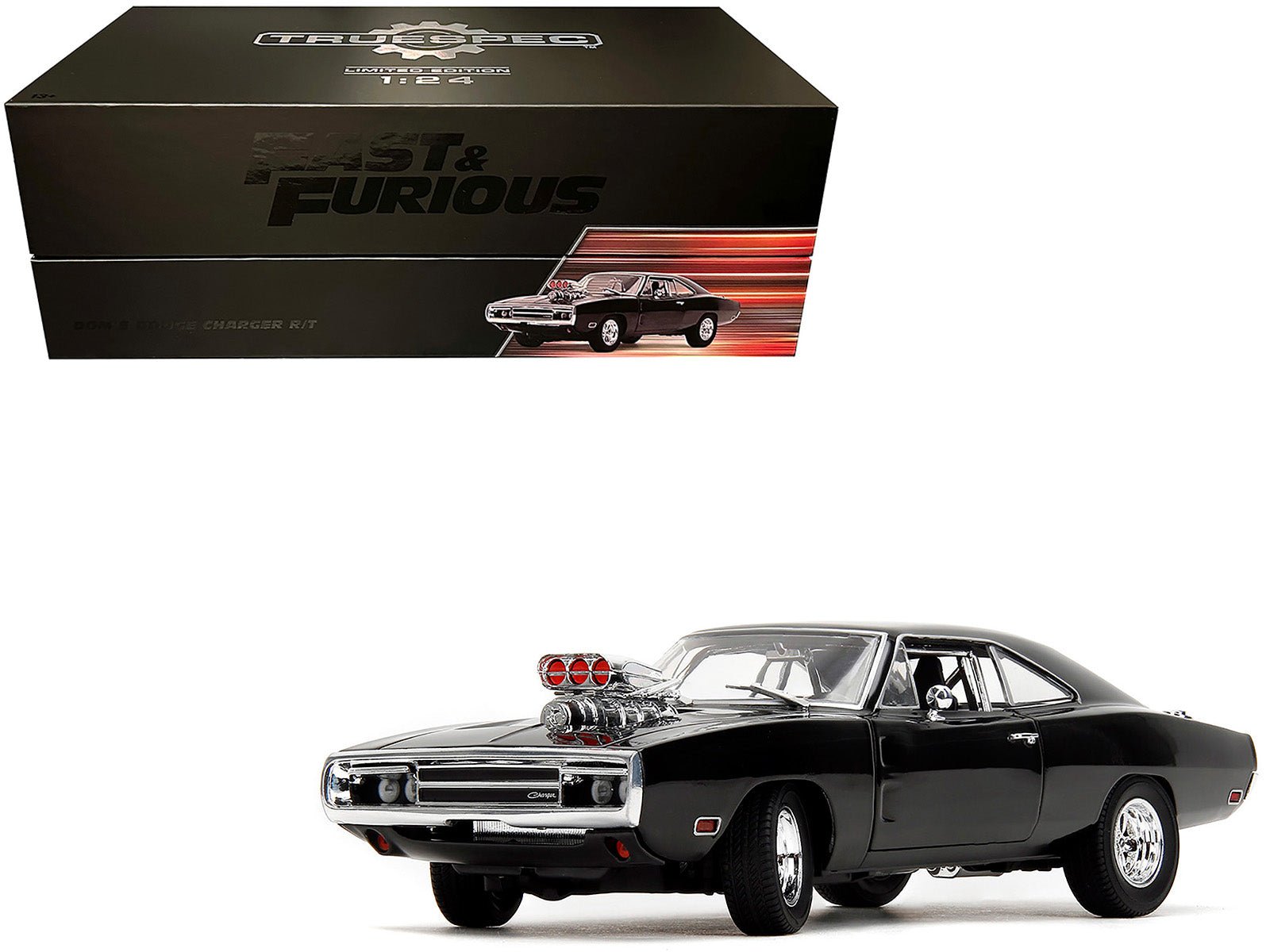 Dom's Dodge Charger R/T Black "Fast & Furious" (2009) Movie "TrueSpec" Series 1/24 Diecast Model Car by Jada free shipping USA - Rapid Vehicles