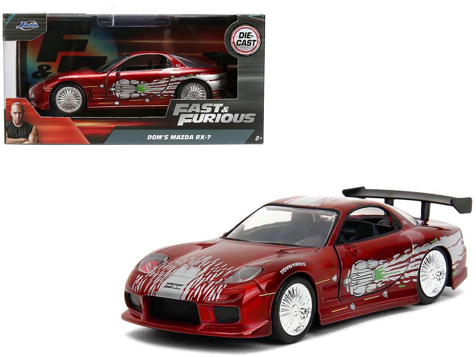 Dom's Mazda RX - 7 Candy Red with Graphics "The Fast and the Furious" (2001) Movie "Fast & Furious" Series 1/32 Diecast Model Car by Jada free shipping USA - Rapid Vehicles