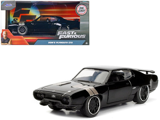 Dom's Plymouth GTX Black with Silver Stripes Fast & Furious F8 "The Fate of the Furious" Movie 1/32 Diecast Model Car by Jada free shipping USA - Rapid Vehicles
