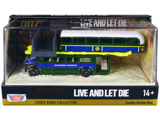 Double Decker Bus "San Monique Transport" "Hitting Bridge Scene" James Bond 007 "Live and Let Die" (1973) Movie with Display "James Bond Collection" Series Diecast Model by Motormax free shipping USA - Rapid Vehicles