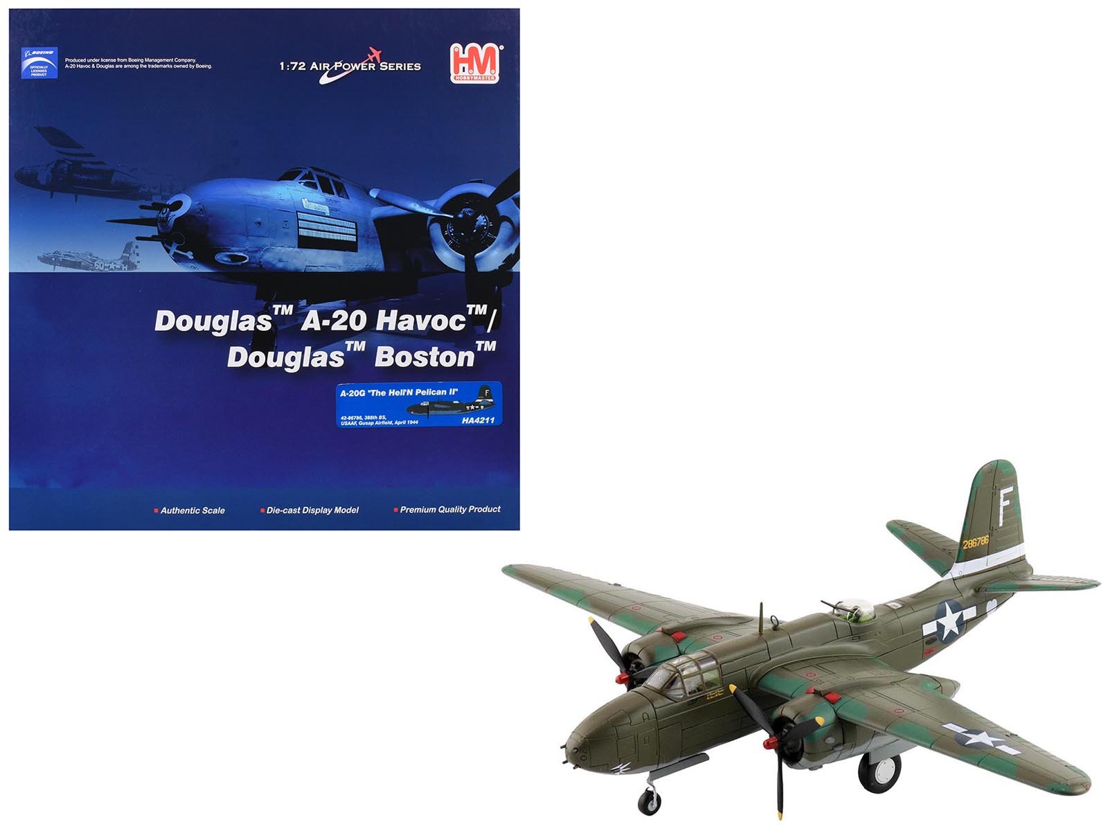 Douglas A-20G Havoc Aircraft "42-86786 Hell'N Pelican II 388th Bomb Squadron Gusap Airfield" (1944) United States Army Air Forces "Air Power Series" 1/72 Diecast Model by Hobby Master free shipping USA - Rapid Vehicles