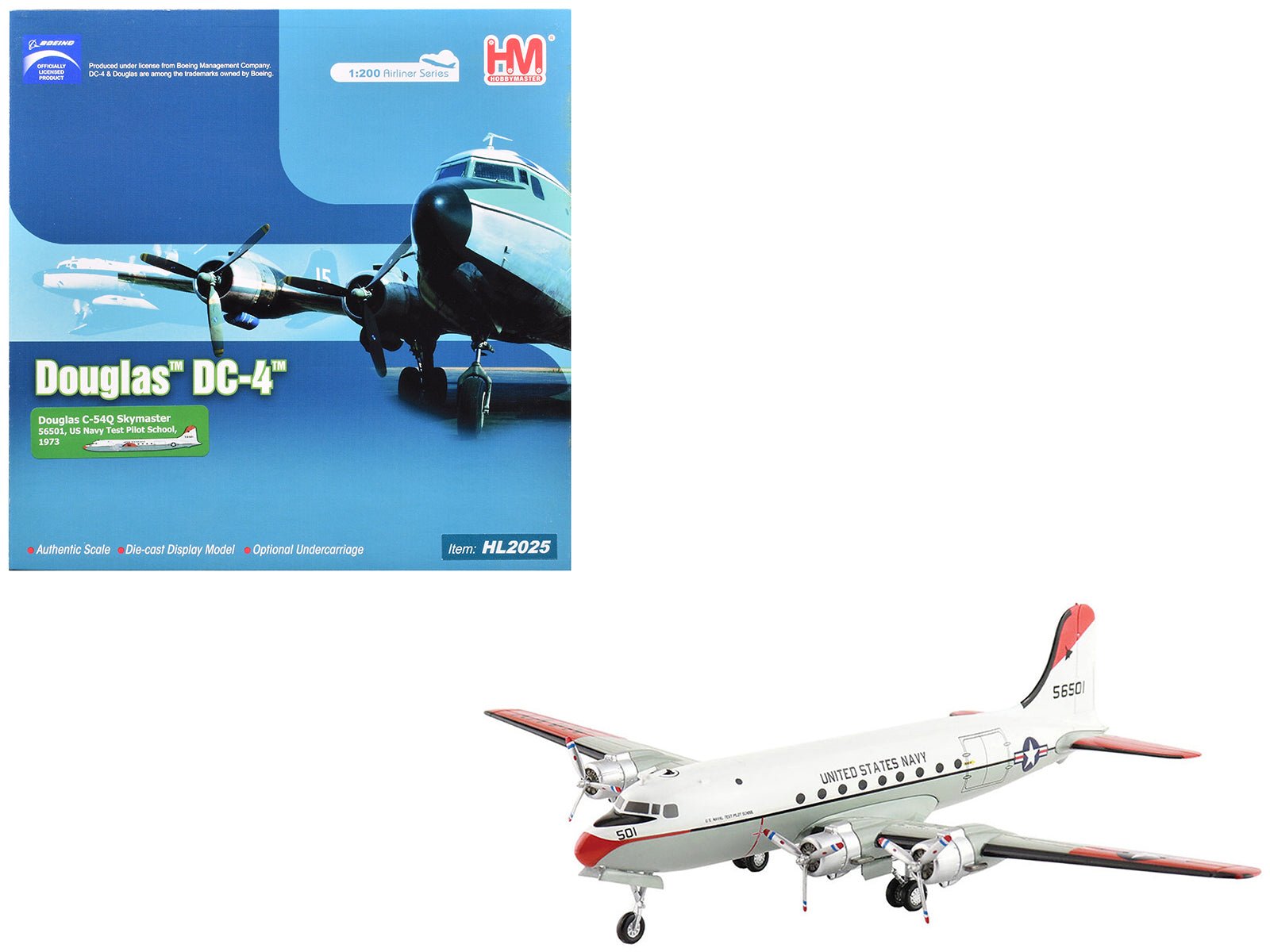 Douglas C - 54Q Skymaster Transport Aircraft "US Navy Test Pilot School" (1973) United States Navy "Airliner Series" 1/200 Diecast Model by Hobby Master free shipping USA - Rapid Vehicles