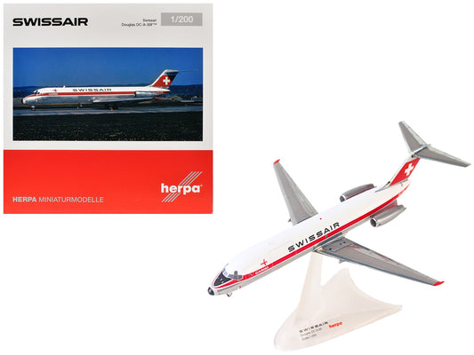 Douglas DC - 9 - 30F Commercial Aircraft "Swissair" (HB - IFW) White with Red Stripes 1/200 Diecast Model Airplane by Herpa free shipping USA - Rapid Vehicles