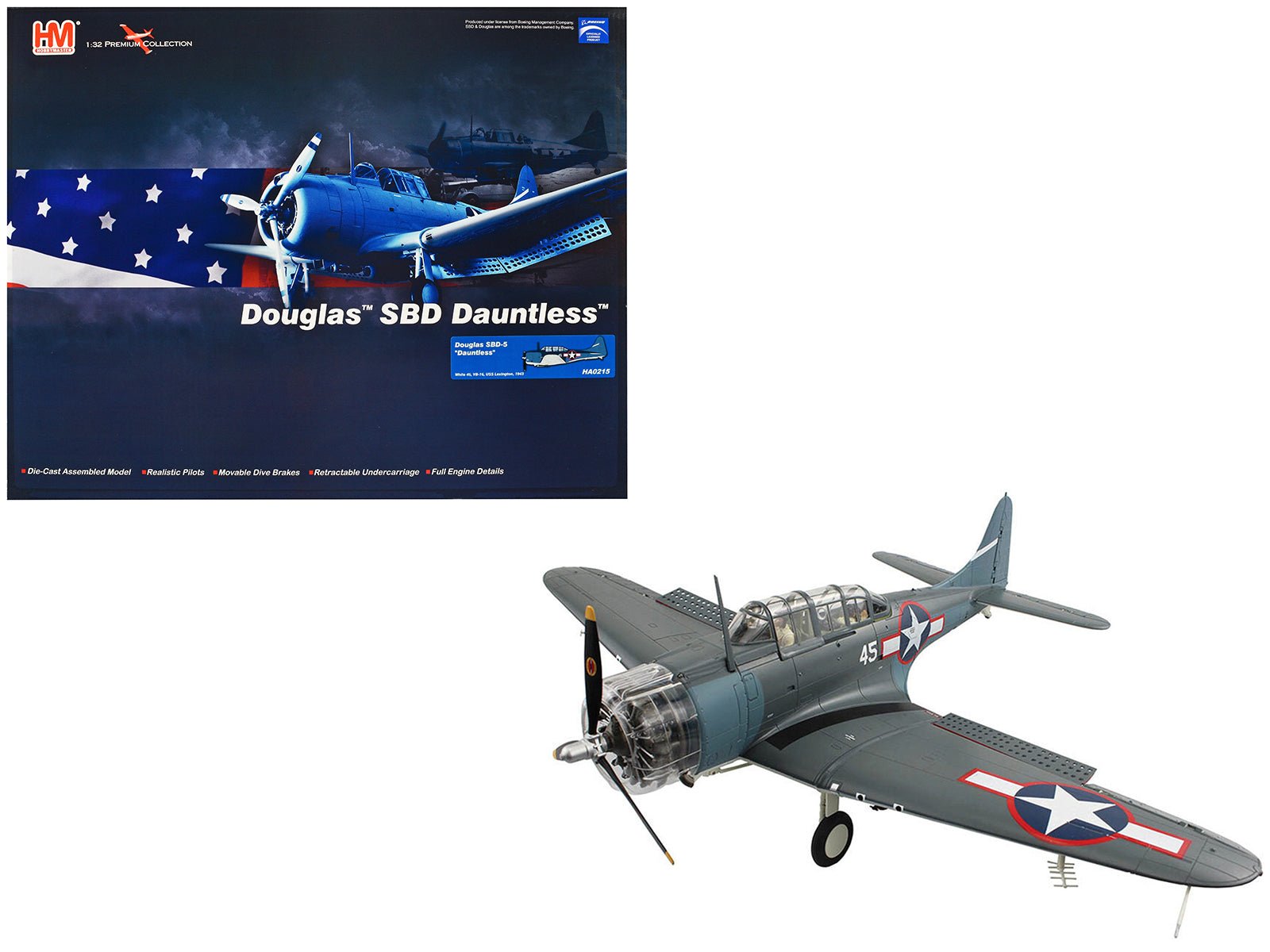 Douglas SBD - 5 Dauntless Bomber Aircraft "VB - 16 USS Lexington" (1943) United States Navy "Premium Collection" 1/32 Diecast Model by Hobby Master free shipping USA - Rapid Vehicles