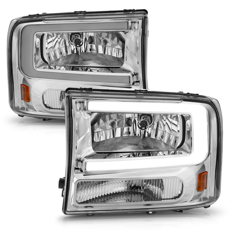 ANZO 99-04 Ford F250/F350/F450/Excursion (excl. 99) Crystal Headlights - w/ Light Bar Chrome Housing 111550