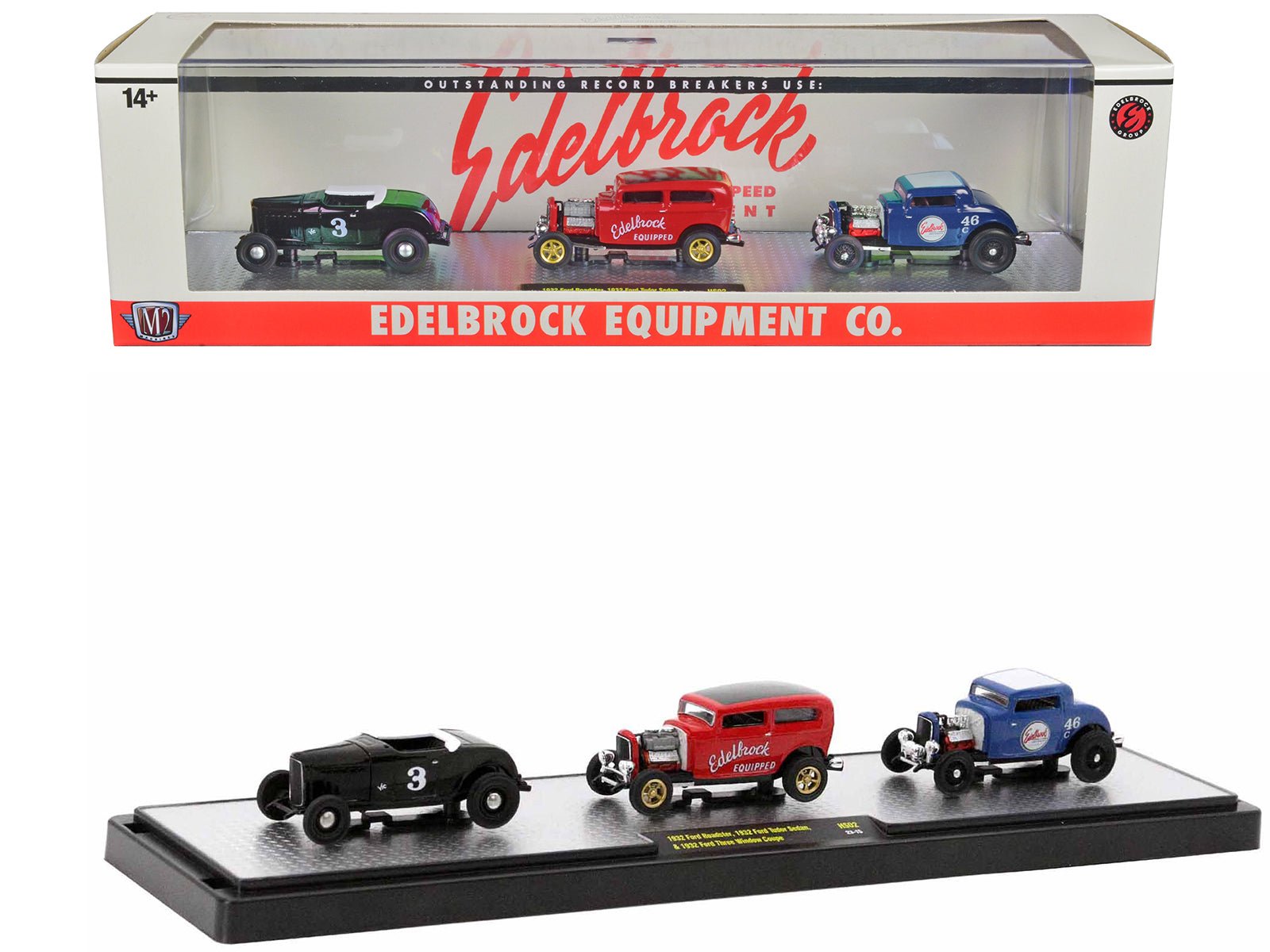 "Edelbrock Equipment Co." Set of 3 Pieces Limited Edition to 2750 pieces Worldwide 1/64 Diecast Models by M2 Machines free shipping USA - Rapid Vehicles