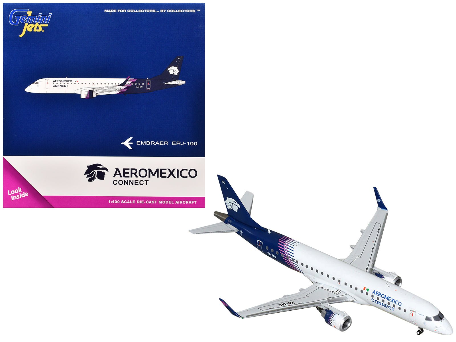 Embraer ERJ - 190 Commercial Aircraft "Aeromexico Connect" (XA - IAC) White with Dark Blue Tail 1/400 Diecast Model Airplane by GeminiJets free shipping USA - Rapid Vehicles