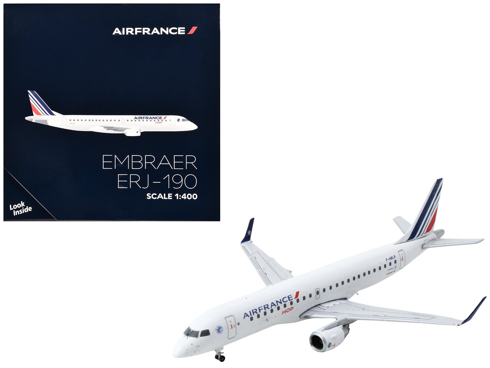 Embraer ERJ - 190 Commercial Aircraft "Air France Hop" (F - HBLR) White with Striped Tail 1/400 Diecast Model Airplane by GeminiJets free shipping USA - Rapid Vehicles