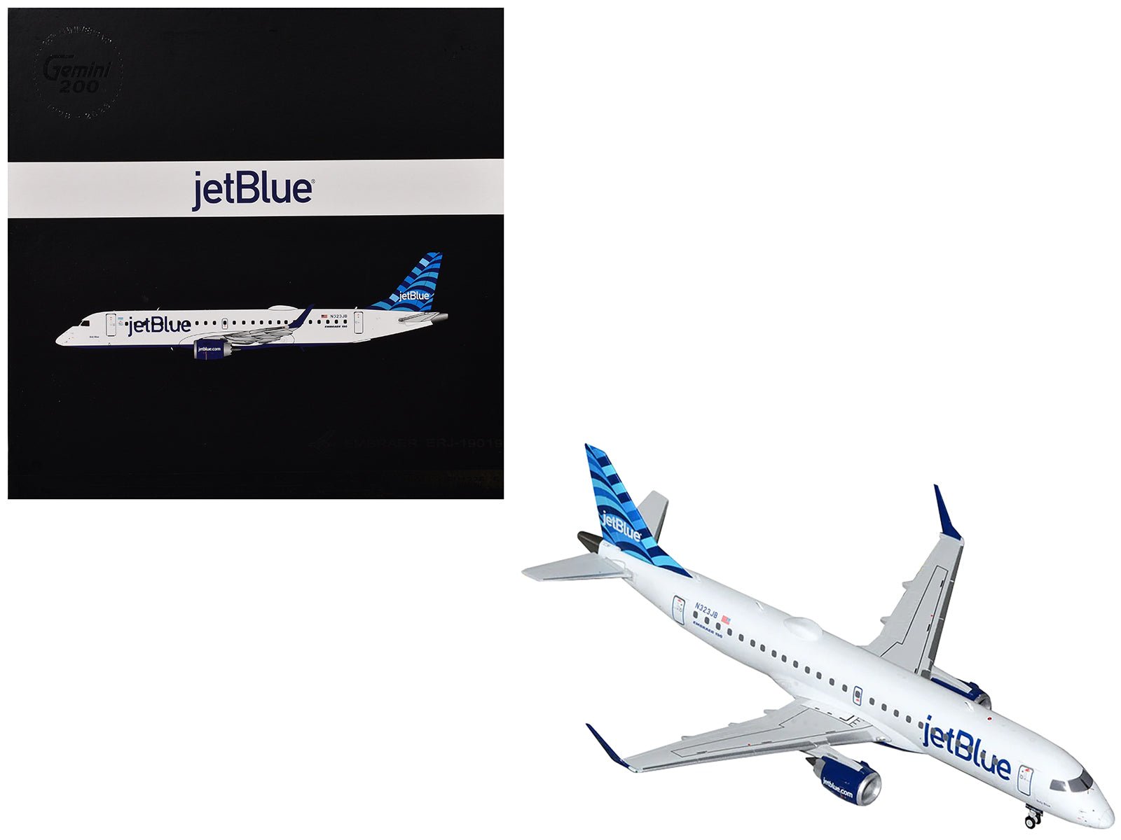 Embraer ERJ - 190 Commercial Aircraft "JetBlue Airways" (N323JB) White with Blue Striped Tail "Gemini 200" Series 1/200 Diecast Model Airplane by GeminiJets free shipping USA - Rapid Vehicles