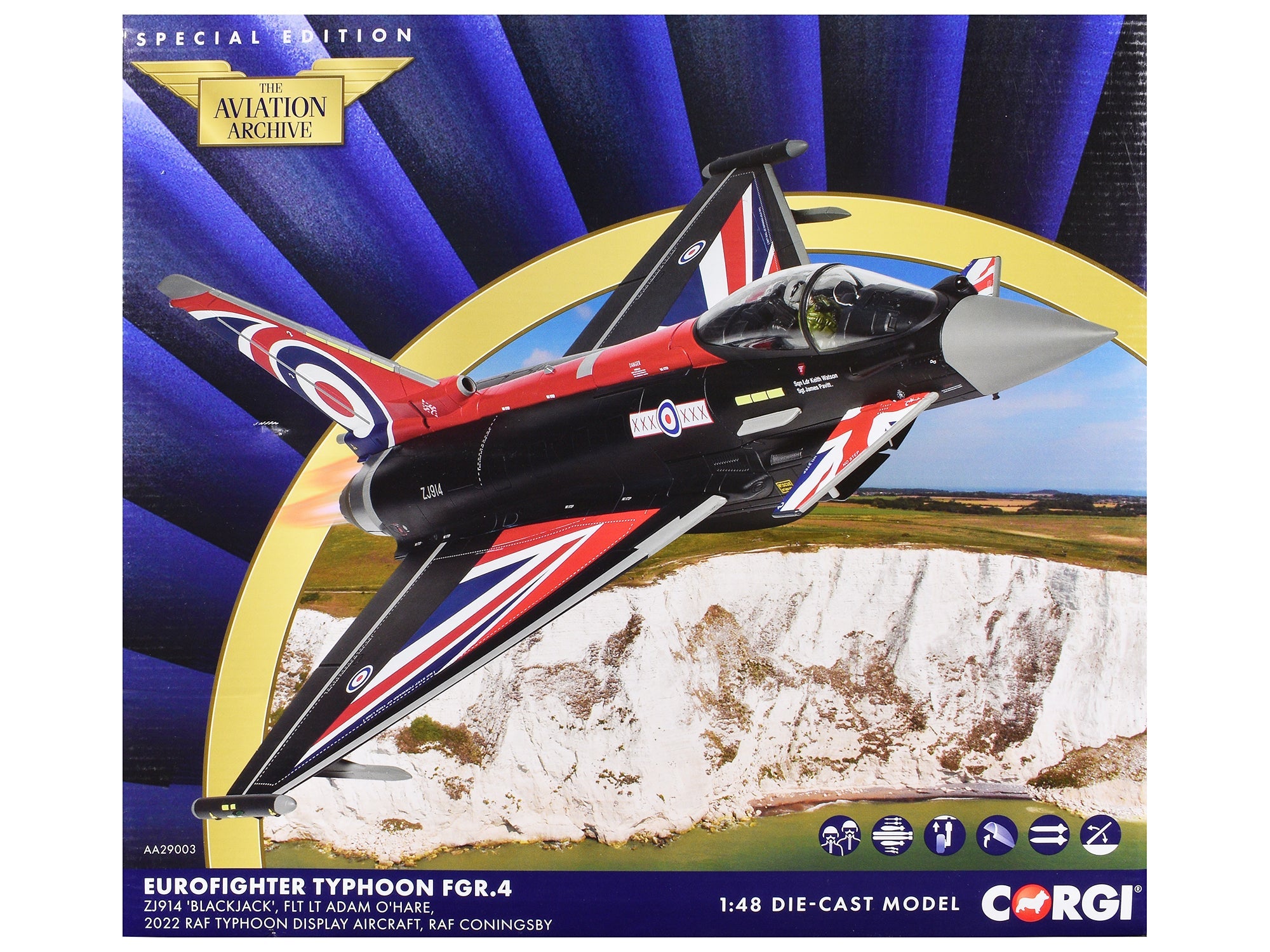 Eurofighter Typhoon FGR4 Aircraft "Blackjack RAF Typhoon Display Aircraft" (2022) British Royal Air Force "The Aviation Archive" Series 1/48 Diecast Model by Corgi free shipping USA - Rapid Vehicles