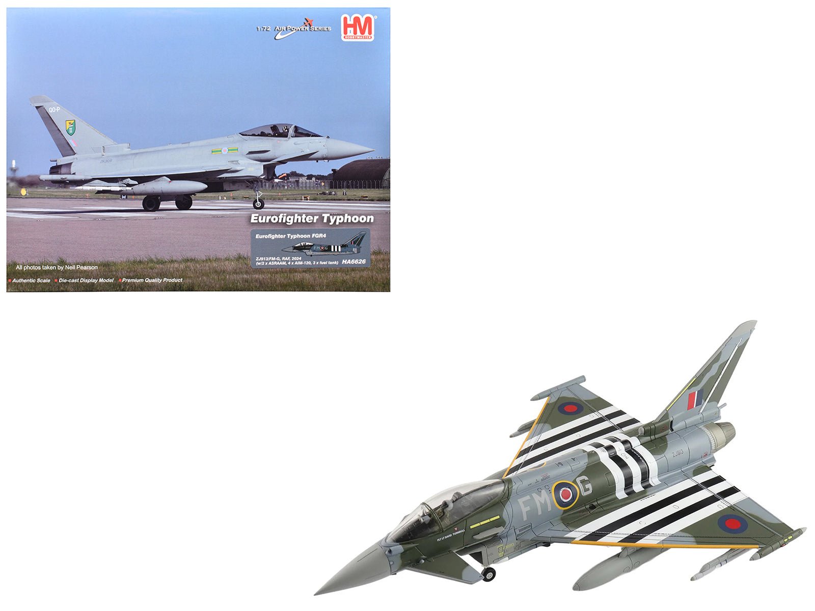 Eurofighter Typhoon FGR4 Fighter Aircraft "ZJ913 FM - G" (2024) British Royal Air Force "Air Power Series" 1/72 Diecast Model by Hobby Master free shipping USA - Rapid Vehicles