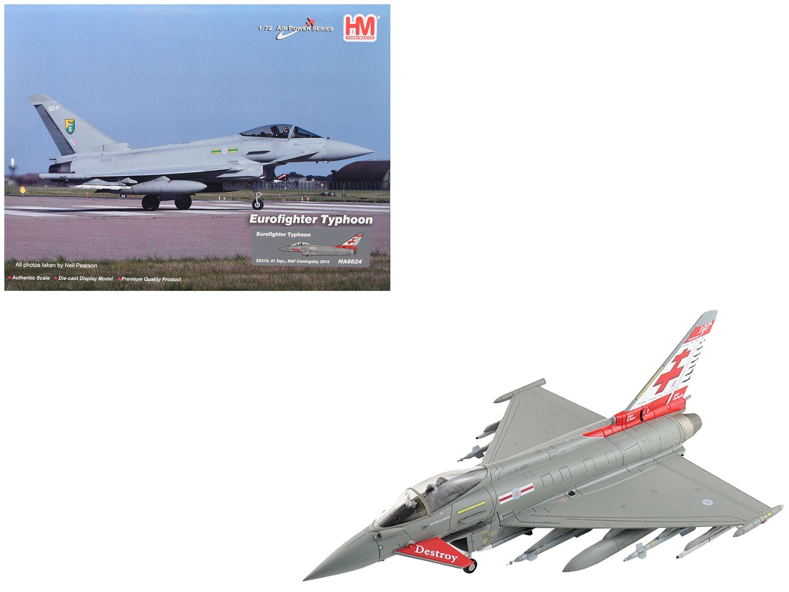 Eurofighter Typhoon Fighter Aircraft "ZK315 41 Squadron RAF Coningsby" (2015) Royal Air Force "Air Power Series" 1/72 Diecast Model by Hobby Master free shipping USA - Rapid Vehicles