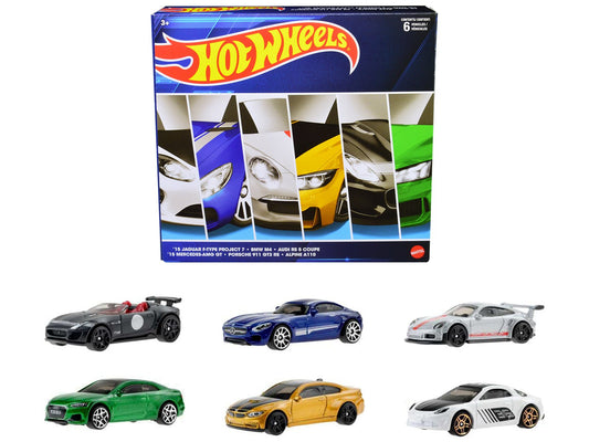 "European Theme" 6 piece Set Diecast Model Cars by Hot Wheels free shipping USA - Rapid Vehicles