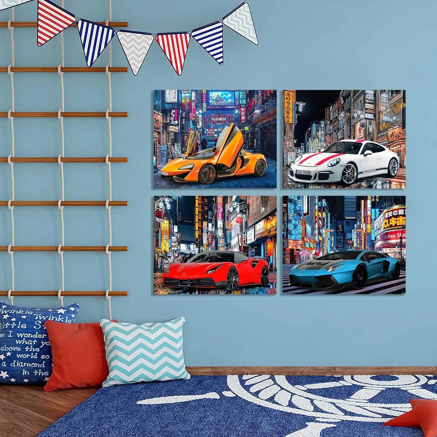 Japanese Street Style Car Posters for Boys Room Lamborghini Poster Mclaren Ferrari Bugatti Car Print Canvas Wall Art Bedroom Wall Decor,8X10 Inches,Set of 4,Unframed - Premium  from Rapidvehicles - Just $179.99! Shop now at Rapidvehicles