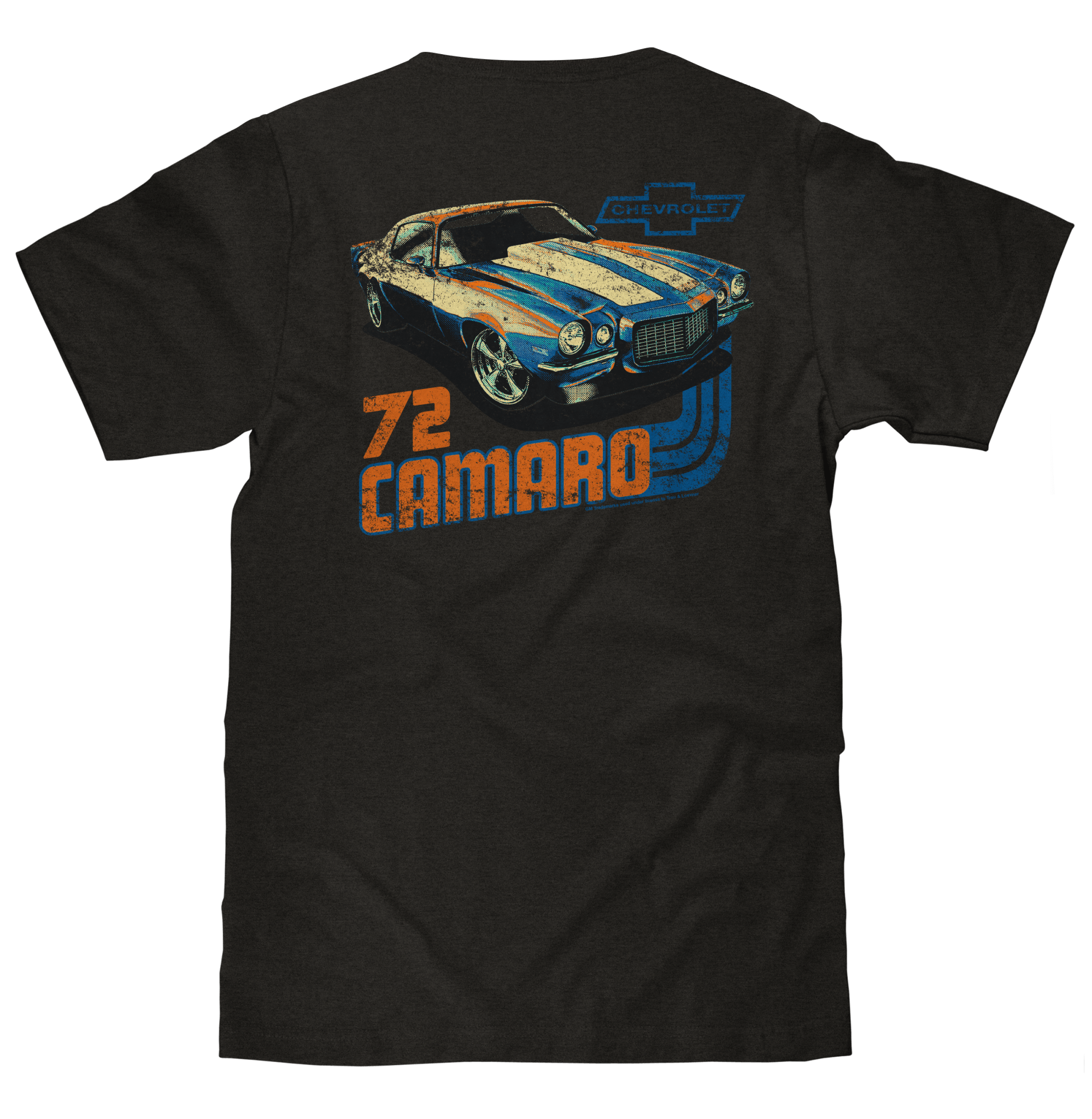 Faded Chevrolet 72 Camaro Front and Back Print T-Shirt - Vintage Black - Rapid Vehicles