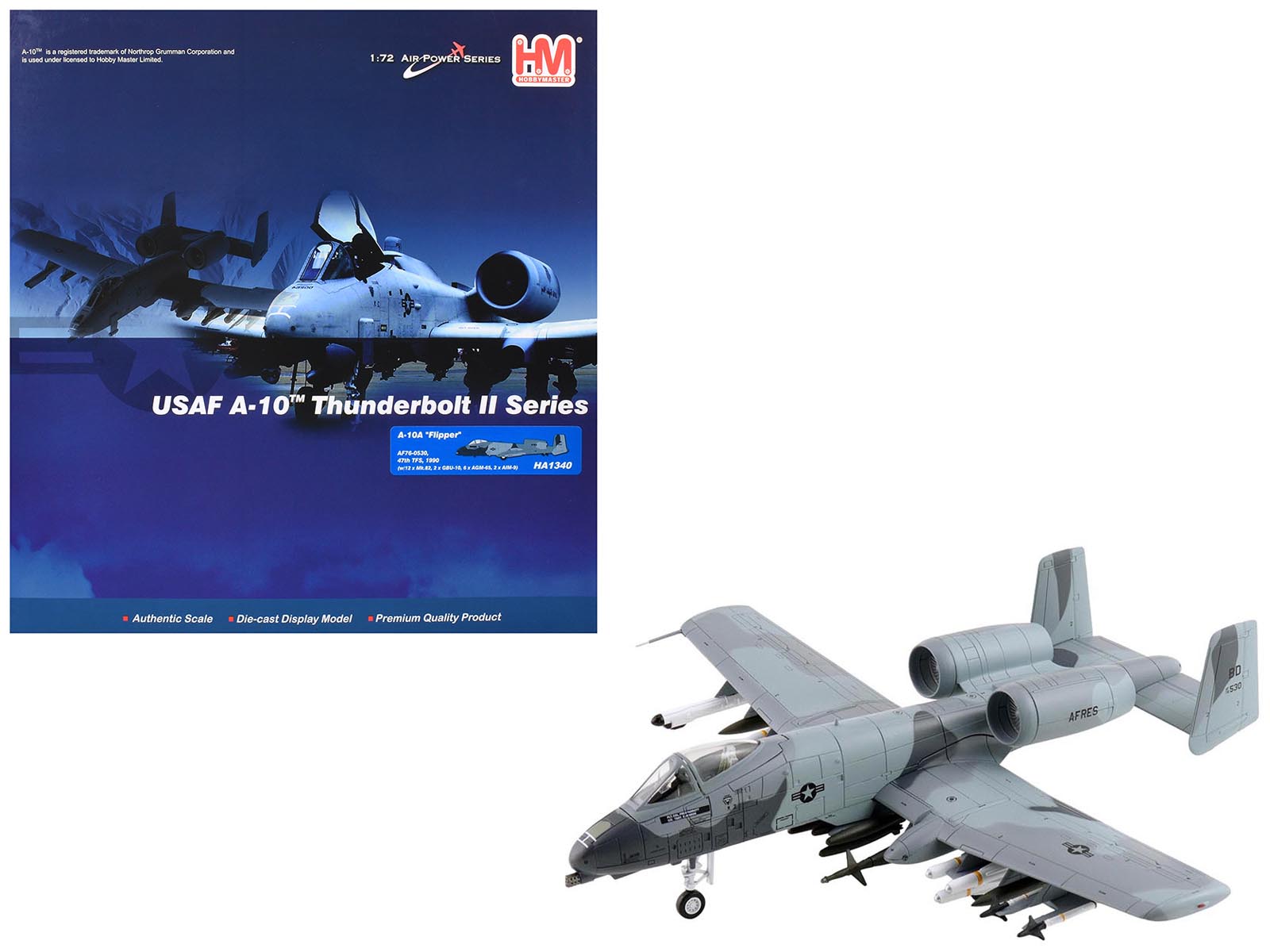Fairchild Republic A - 10A Thunderbolt II Attack Aircraft "Flipper 47th Tactical Fighter Squadron Barksdale AFB" (1990) United States Air Force "Air Power Series" 1/72 Diecast Model by Hobby Master free shipping USA - Rapid Vehicles