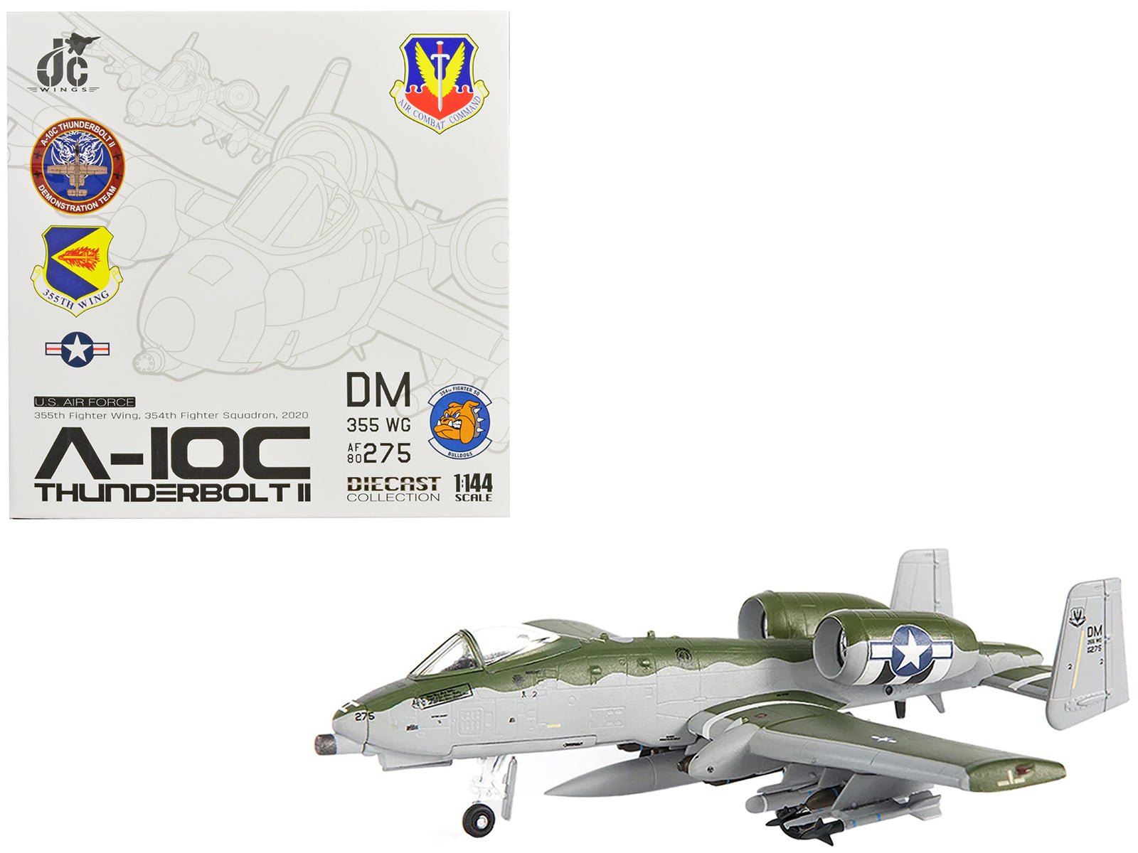 Fairchild Republic A - 10C Thunderbolt II Attack Aircraft "355th Fighter Wing 354th Fighter Squadron Bulldogs" (2020) United States Air Force 1/144 Diecast Model by JC Wings free shipping USA - Rapid Vehicles