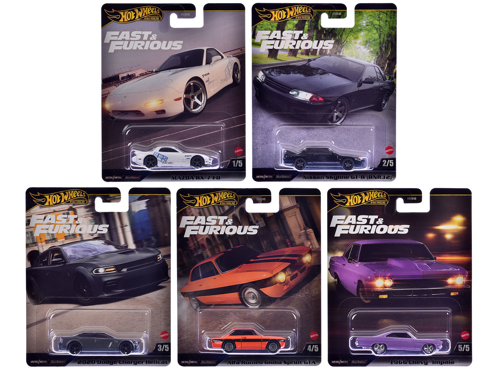 "Fast & Furious" 2025 5 piece Set K Diecast Model Cars by Hot Wheels free shipping USA - Rapid Vehicles