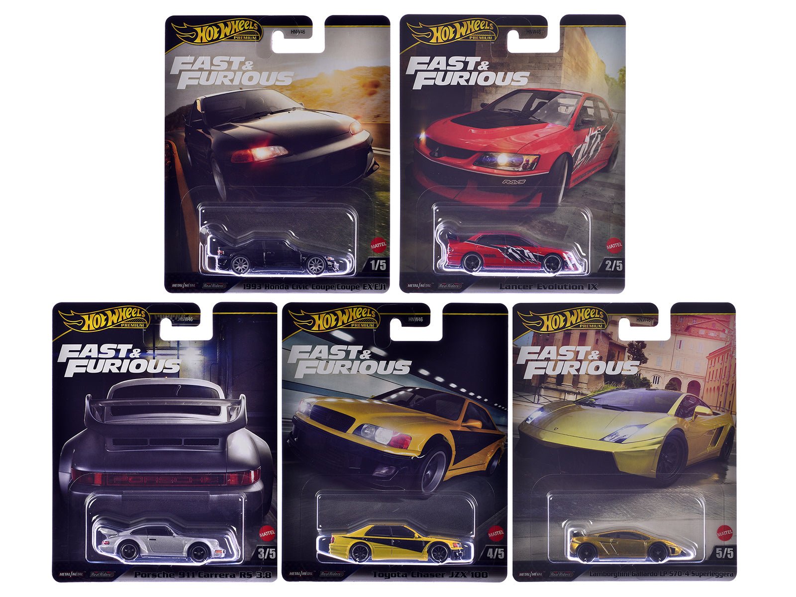 "Fast & Furious" 2025 5 piece Set M Diecast Model Cars by Hot Wheels free shipping USA - Rapid Vehicles