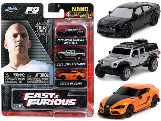 "Fast & Furious 9" (2021) Movie 3 piece Set "Nano Hollywood Rides" Series Diecast Model Cars by Jada free shipping USA - Rapid Vehicles