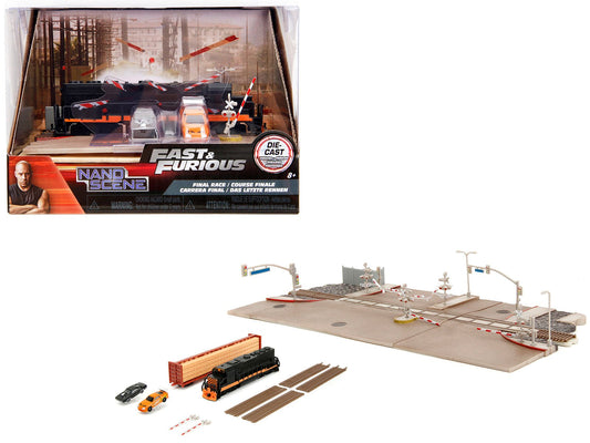 "Fast & Furious" Final Race Diorama with Toyota Supra Orange and Dodge Charger Black "Nano Scene" Series model by Jada free shipping USA - Rapid Vehicles