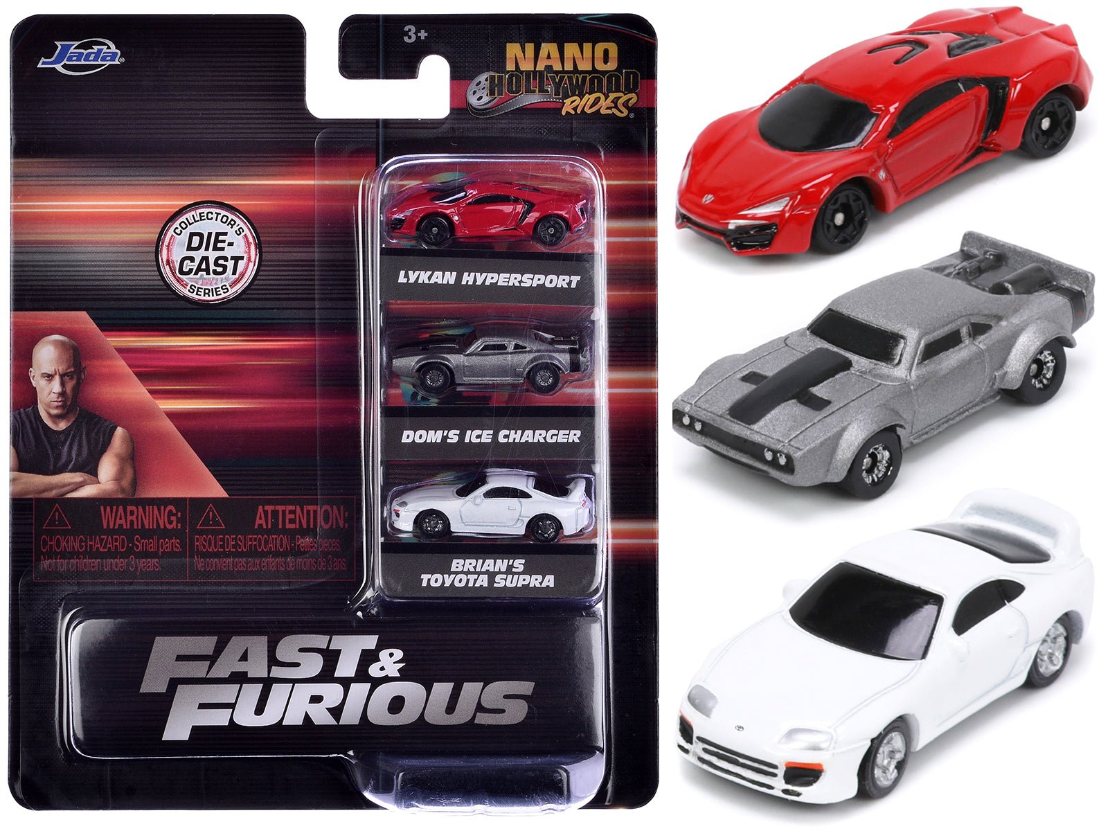 "Fast & Furious" Movie 3 piece Set Series 4 "Nano Hollywood Rides" Series Diecast Model Cars by Jada free shipping USA - Rapid Vehicles