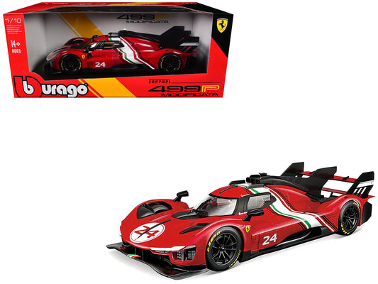 Ferrari 499P Modificata 24 Red with Italian Flag Stripes "Racing" Series 1/18 Diecast Model Car by Bburago free shipping USA - Rapid Vehicles