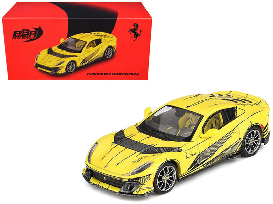Ferrari 812 Competizione Matt Yellow with Graphics and Yellow Interior "Tailor Made" 1/64 Diecast Model Car by BBR free shipping USA - Rapid Vehicles