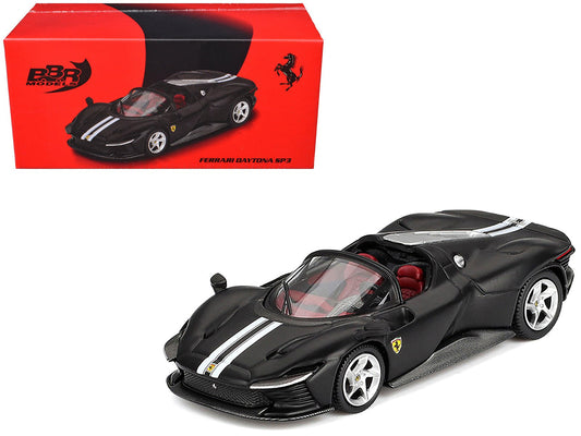 Ferrari Daytona SP3 Matt Black with White Stripes and Red Interior 1/64 Diecast Model Car by BBR free shipping USA - Rapid Vehicles