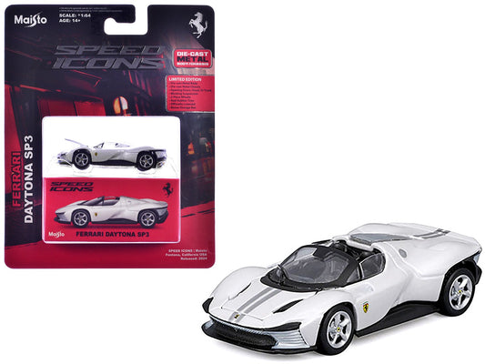 Ferrari Daytona SP3 White Metallic "Speed Icons" Series 1/64 Diecast Model Car by Maisto free shipping USA - Rapid Vehicles