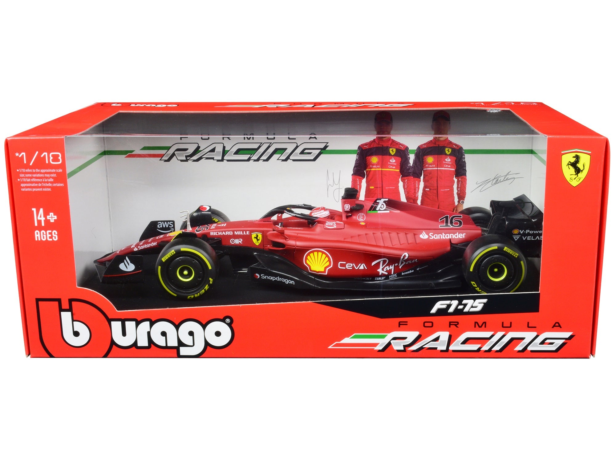 Ferrari F1 - 75 16 Charles Leclerc "Ferrari Racing" Formula One F1 (2022) "Formula Racing" Series 1/18 Diecast Model Car by Bburago free shipping USA - Rapid Vehicles