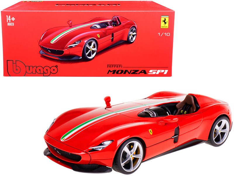 Ferrari Monza SP1 Red with Italian Flag Stripes "Signature Series" 1/18 Diecast Model Car by Bburago free shipping USA - Rapid Vehicles