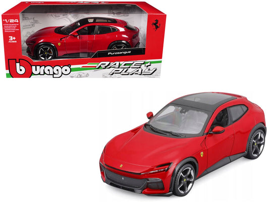 Ferrari Purosangue Red with Sunroof "Race + Play" Series 1/24 Diecast Model Car by Bburago free shipping USA - Rapid Vehicles