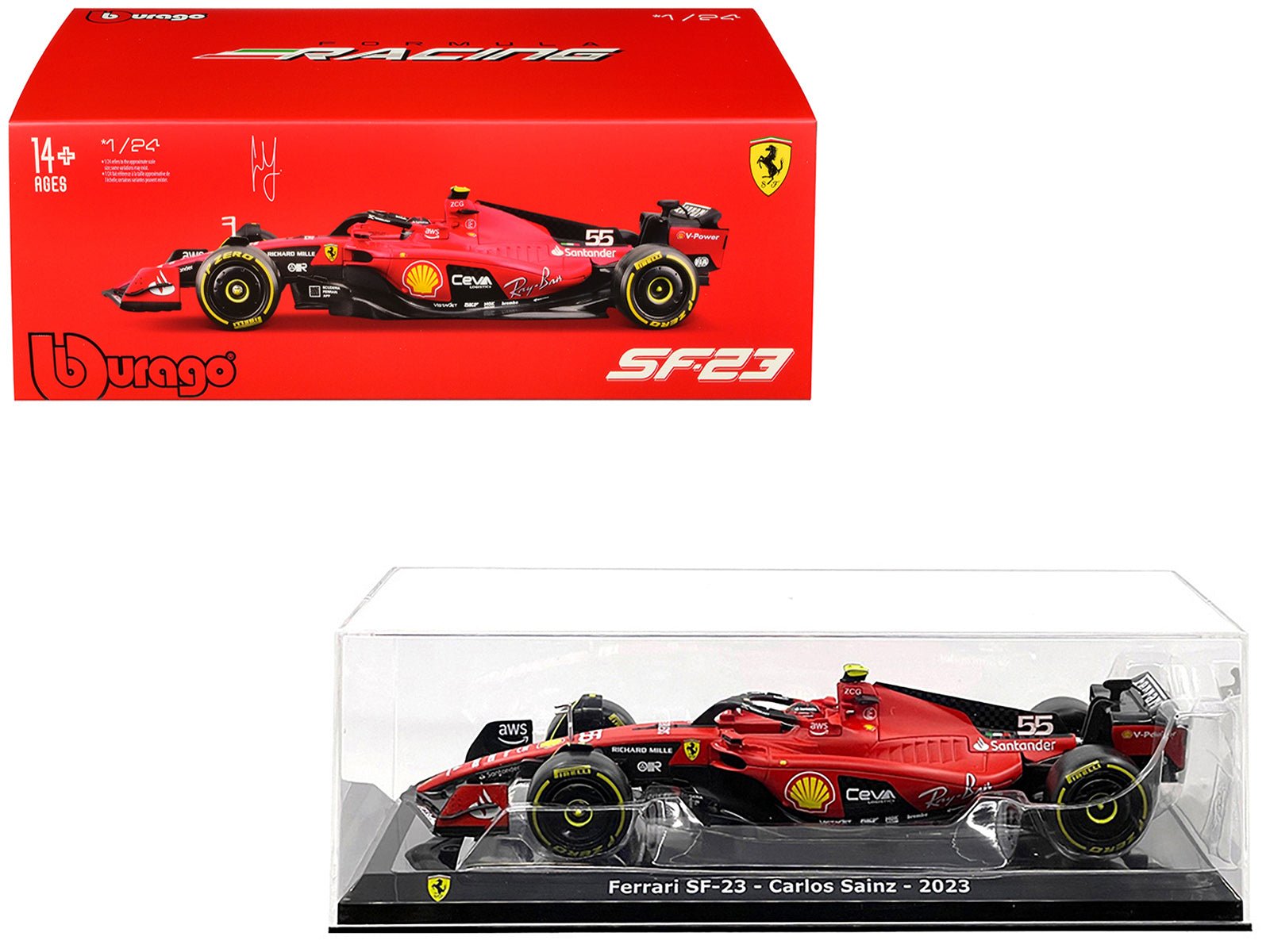 Ferrari SF - 23 55 Carlos Sainz Formula One F1 World Championship (2023) "Formula Racing" Series 1/24 Diecast Model Car by Bburago free shipping USA - Rapid Vehicles