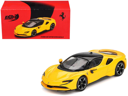 Ferrari SF90 Giallo Modena Yellow with Black Top 1/64 Diecast Model Car by BBR free shipping USA - Rapid Vehicles