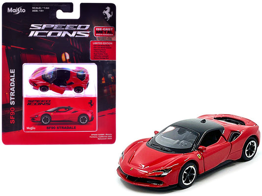 Ferrari SF90 Stradale Red with Black Top "Speed Icons" Series 1/64 Diecast Model Car by Maisto free shipping USA - Rapid Vehicles