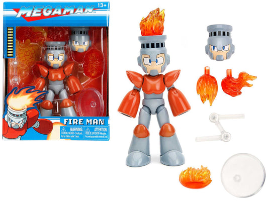 Fire Man 5.5" Moveable Figure with Accessories and Alternate Head and Hands "Mega Man" (1987) Video Game model by Jada free shipping USA - Rapid Vehicles