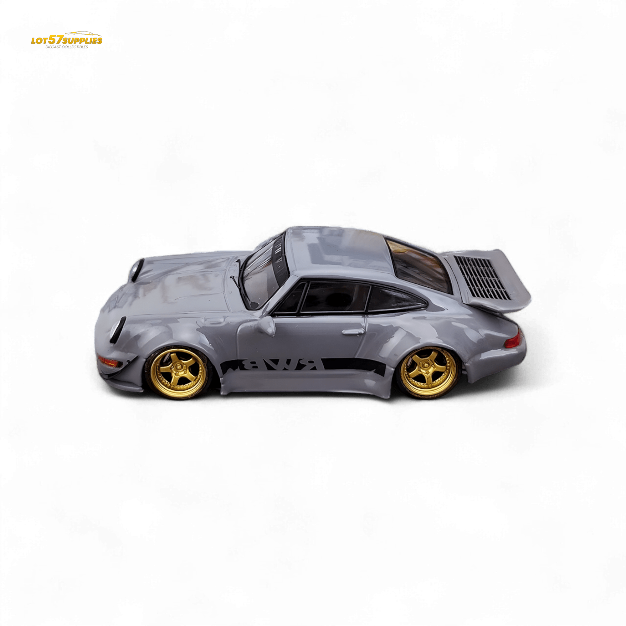 Flame Porsche 964 RWB Whale Tale Cement Gray 1:64 - Rapid Vehicles