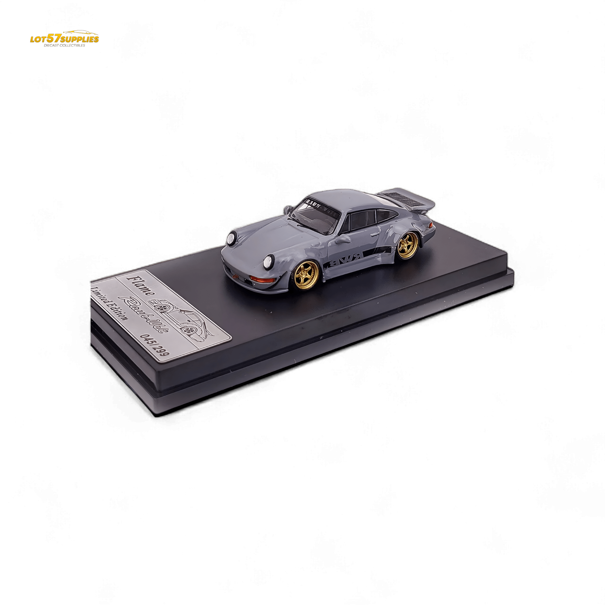 Flame Porsche 964 RWB Whale Tale Cement Gray 1:64 - Rapid Vehicles