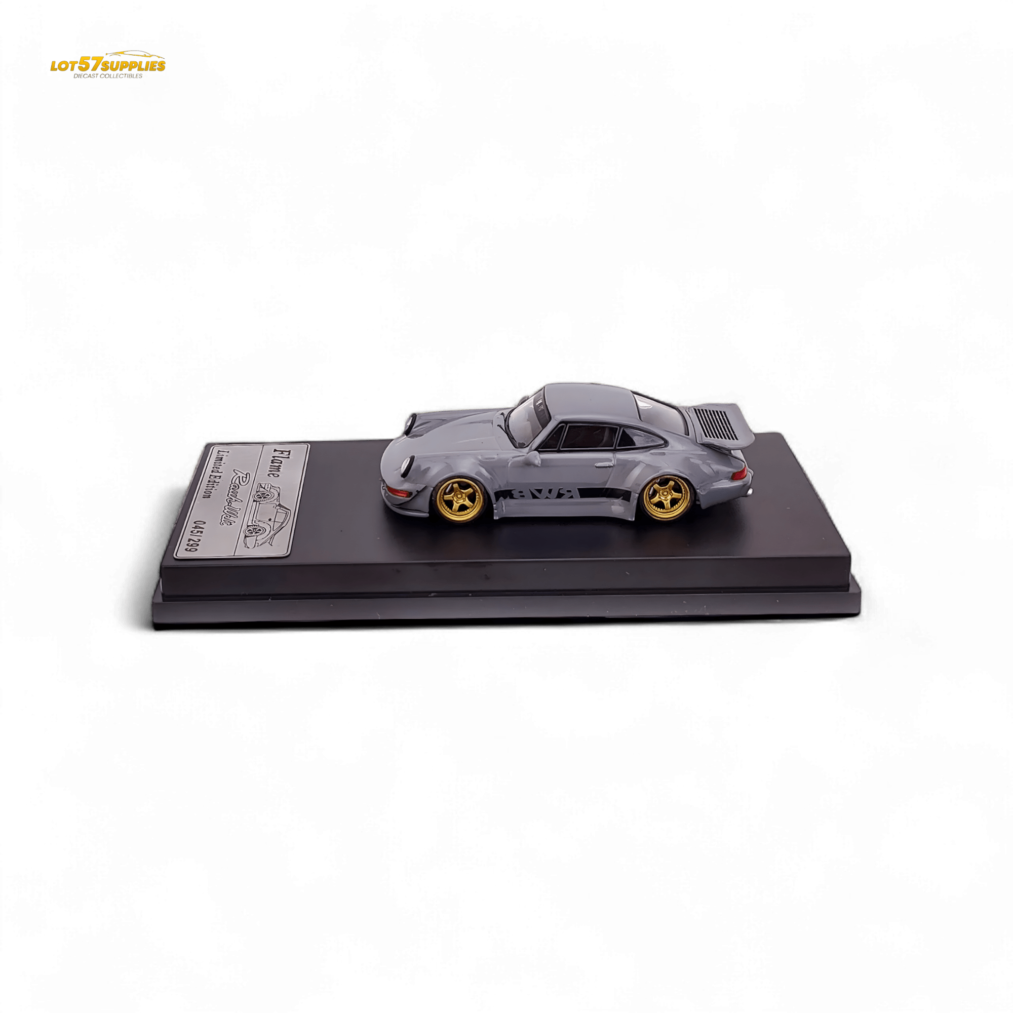 Flame Porsche 964 RWB Whale Tale Cement Gray 1:64 - Rapid Vehicles